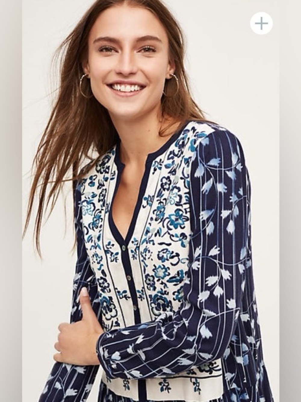 Anthropologie Semele Floral Shirt Dress Floral Embroidered Long-Sleeve Blue M - Picture 2 of 13